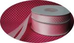Wstążka satynowa - Różowa w białe  kropeczki 12mm